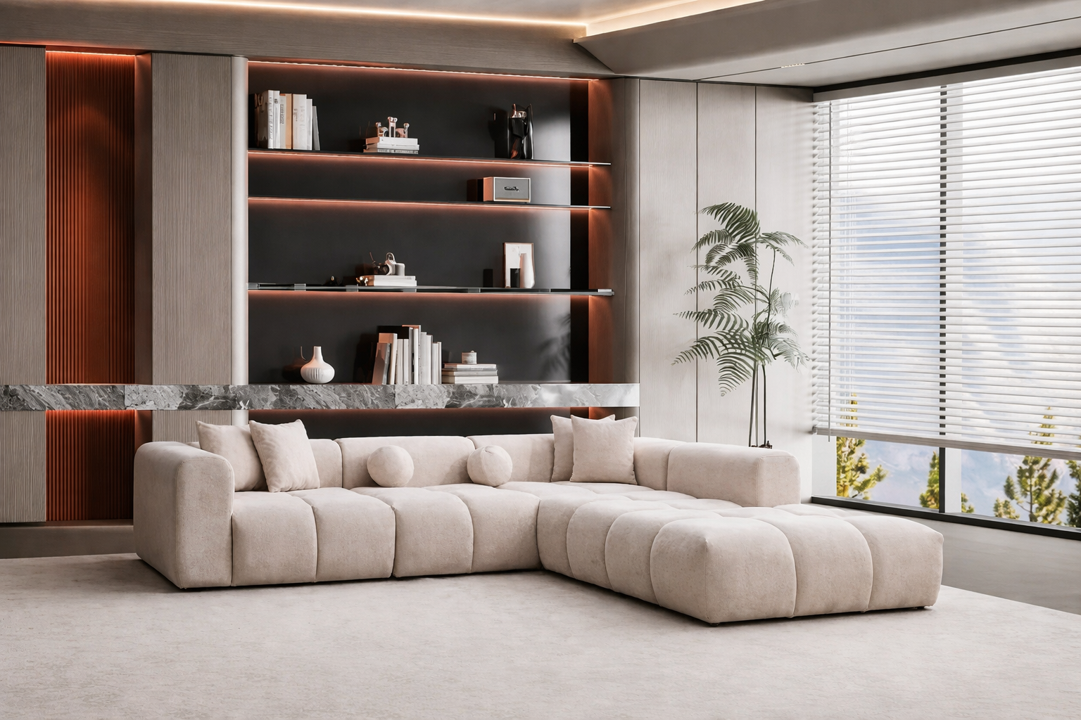 Canapé d'Angle Linda Modulaire – Tissu Beige