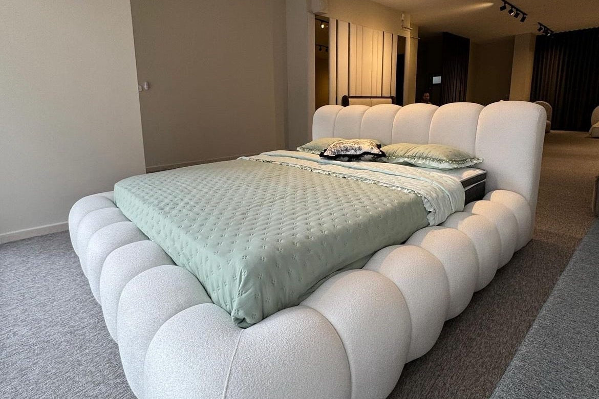 Lit Coffre Duneo Laine Bouclée Blanche – Tête de Lit 95 cm