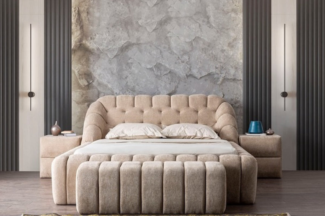 Lit Coffre Maxi Bubble Laine Bouclée – Tête de Lit 125 cm