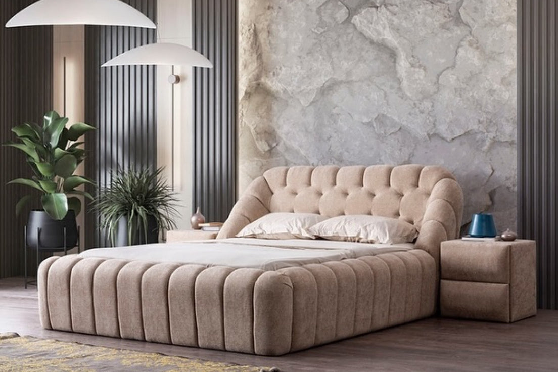 Lit Coffre Maxi Bubble Laine Bouclée – Tête de Lit 125 cm