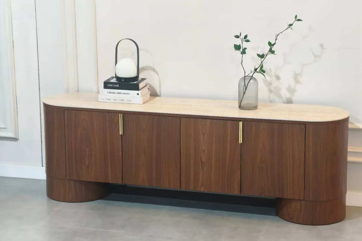 Meuble TV MAYA Céramique Travertin et Noyé – 180 cm