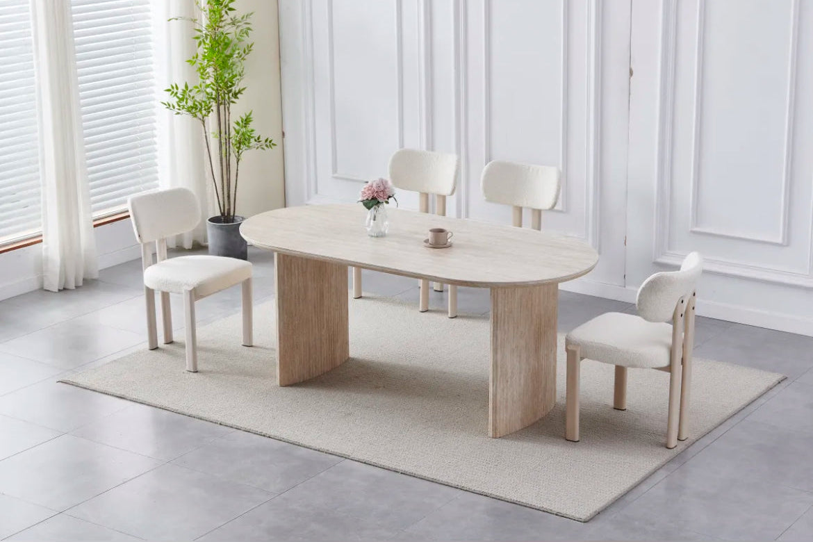 Table à Manger Ovale Joséphine Céramique Travertin – 180x90 cm